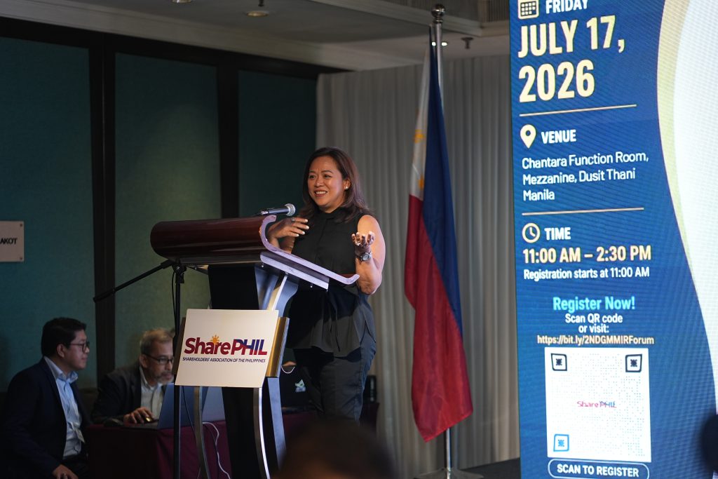 Joan Cosico sharing practical perspectives on investor relations, corporate storytelling, and stakeholder engagement during the forum.