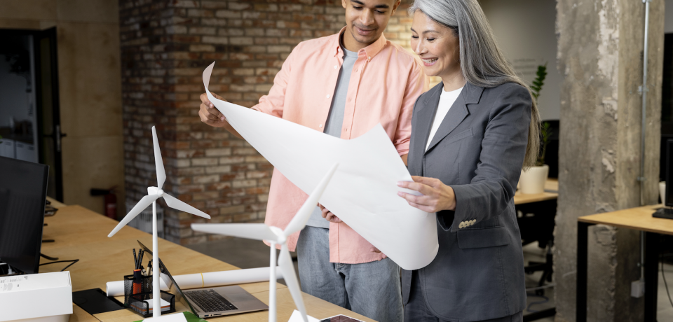 Female energy executive explaining ESG investor communication through performance evidence